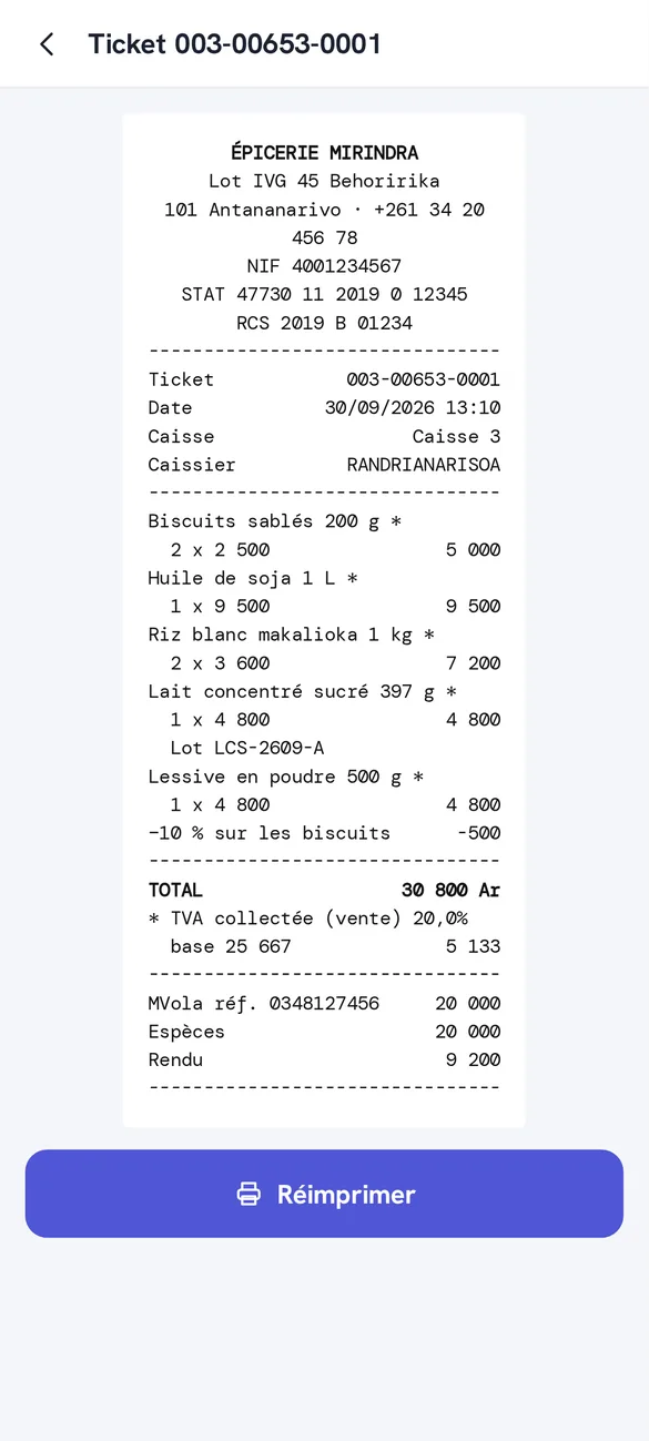 Receipt with the shop’s tax numbers and VAT